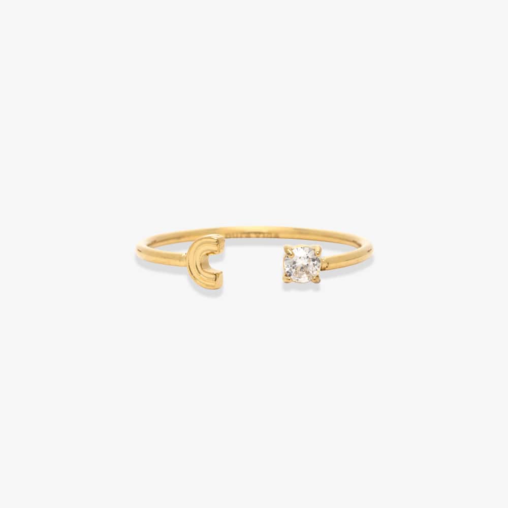 Initial Stone Open Ring