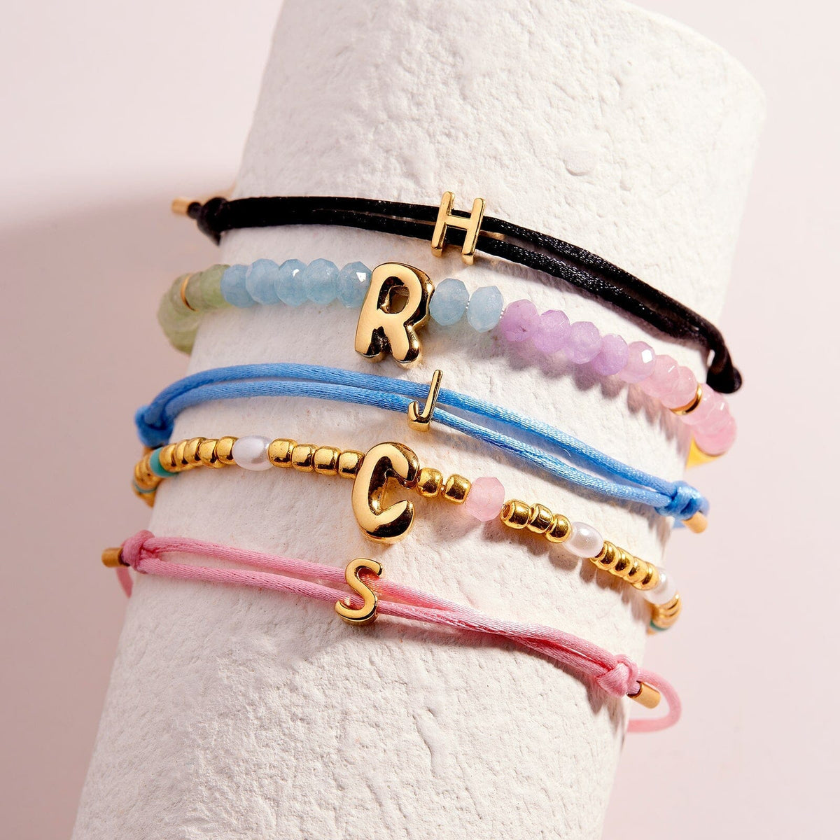 Initial Ombre Stone Bead Stretch Bracelet