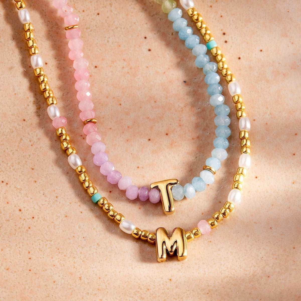 Initial Ombre Stone Bead Choker
